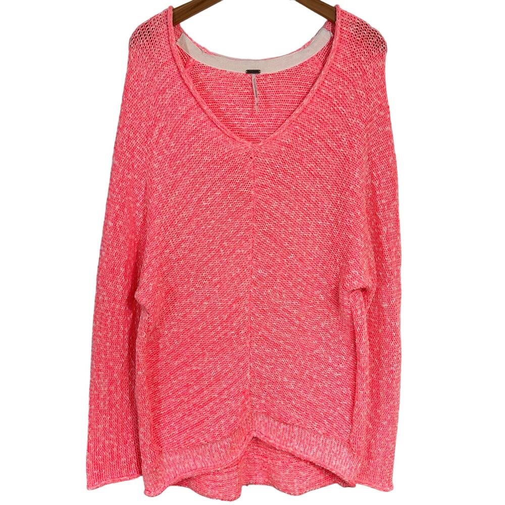 Free People Bright Lights Oversized Knit Pullover Sweater Neon Pink Size Medium